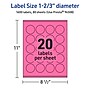 Avery Round Laser/Inkjet Multipurpose Labels, 1-2/3" Dia, Bright Pink (1600/Box)~#|#~F1457798-229E-47E3-B96A24C560EAF6C3_sc7