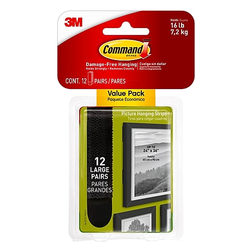 Command™ 15 Lb Black Picture Hanging Strips 17206BLK-12ES, 12 Pairs - The  Binding Source