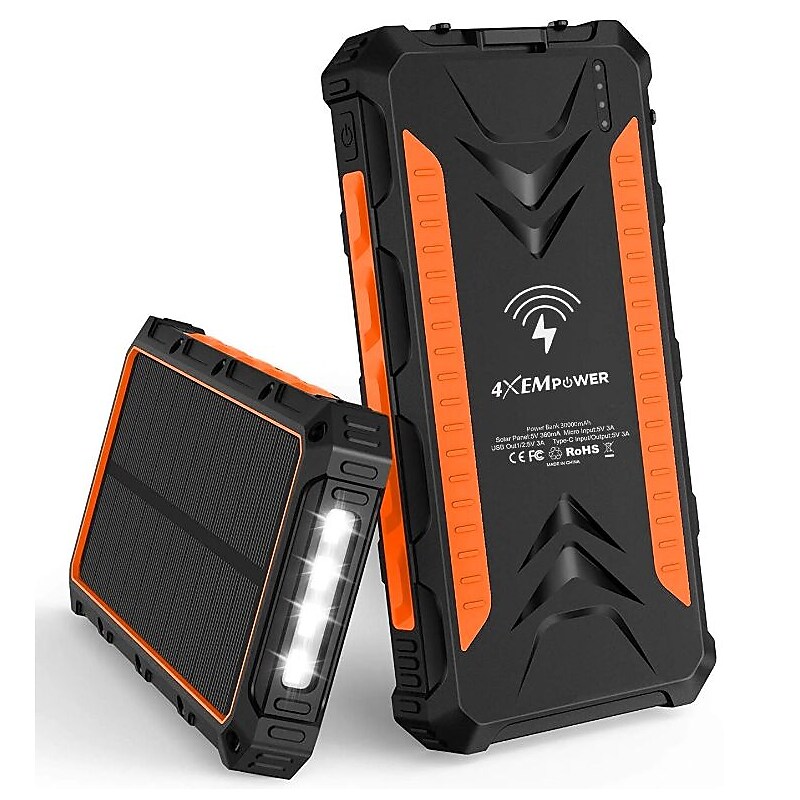 4XEM 30,000 mAh Mobile Solar Power Bank and Charger(4XSOLARPWR30OR) image 1