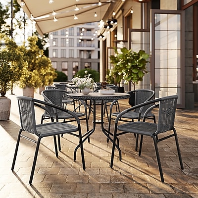 Flash Furniture Lila 28” Round Table with 4 Rattan Stack Chairs, Gray (TLH087RD037GY4) Sansujyuku sansujyuku.com