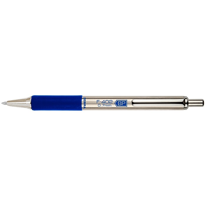 Zebra F-402 Retractable Ballpoint Pen, Fine Point, 0.7mm, Blue Ink