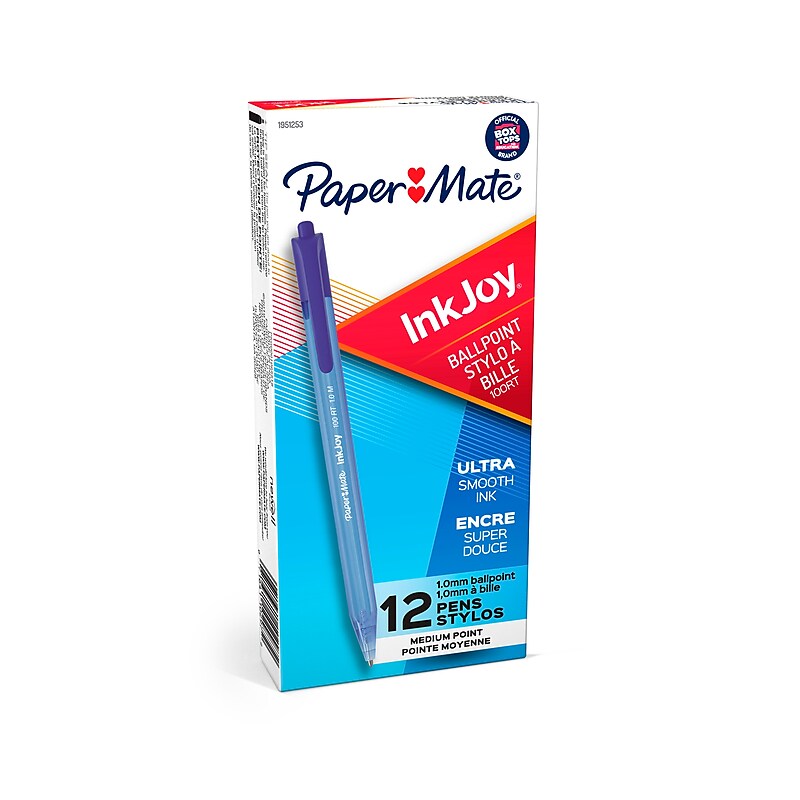 Paper Mate InkJoy 100 RT Retractable Ballpoint Pen, Medium Point, Blue Ink, Dozen (1803473) image 1