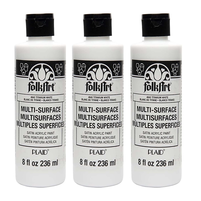 FolkArt Acrylic Paint Multi-Surface Satin, 8oz., Titanium White, 3/Pack(FLK4645-3) image 1