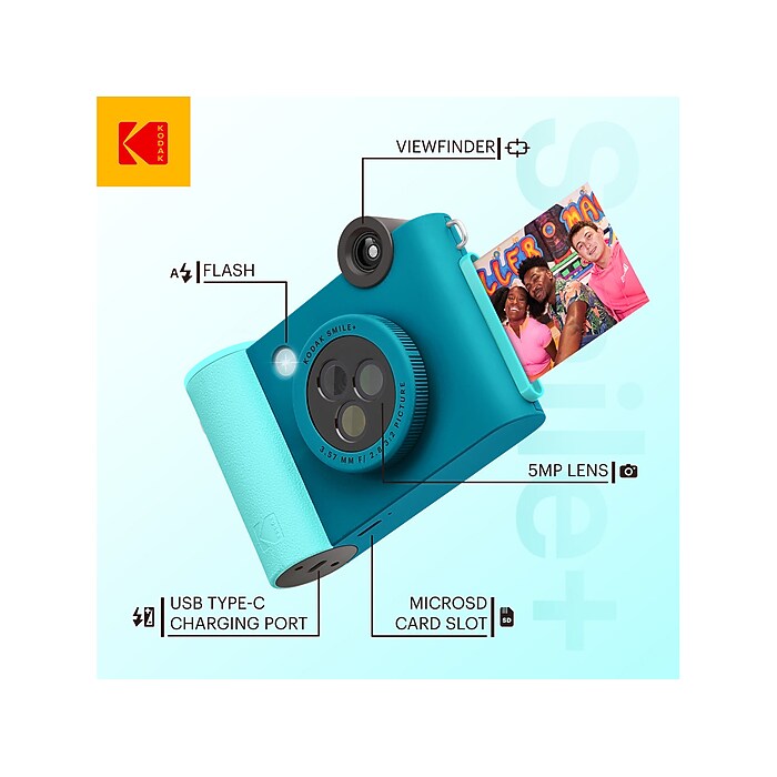 Kodak Smile+ 5 Megapixels Digital Instant Print Camera, Teal/Blue
