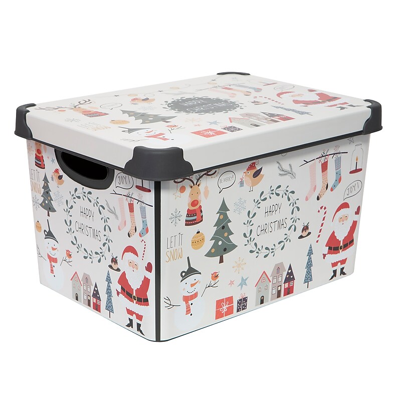 Simplify Happy Christmas Design Storage Tote Bin with Lid, Plastic, Multicolored (9080-40) image 1