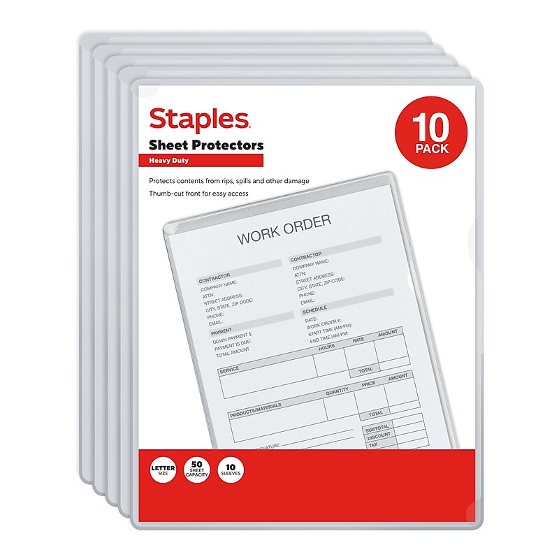Staples Plastic Sleeve, 8.5" x 11", Clear, 10/Pack (ST63086) image 1