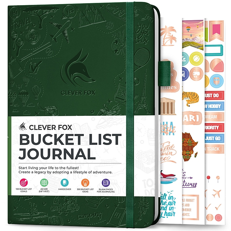 Clever Fox Bucket List Hardcover Guided Journal, 5.8" x 8.3", Green (F1-ZAJ2-SU33) image 1
