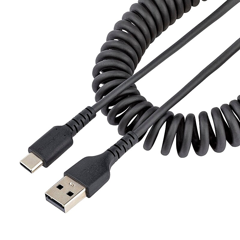 StarTech.com 1.6ft USB-A to USB-C Heavy Duty Coiled Cable, Male to Male, Charge/Sync, Black (R2ACC-50C-USB-CABLE) image 1