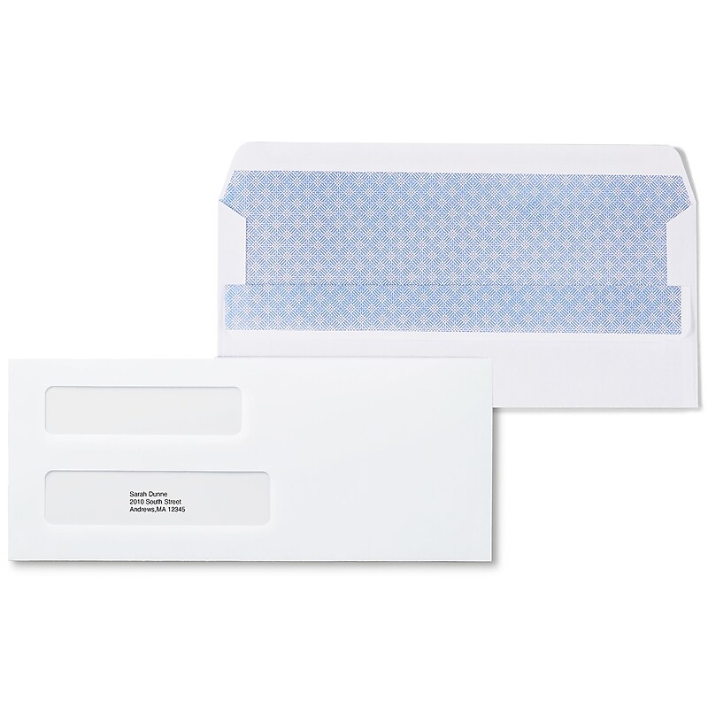 Staples Self Seal Self Seal Security Tinted #8 Double Window Envelopes, 3 5/8" x 8 5/8", White, 500/Box (ST28732-CC) image 1