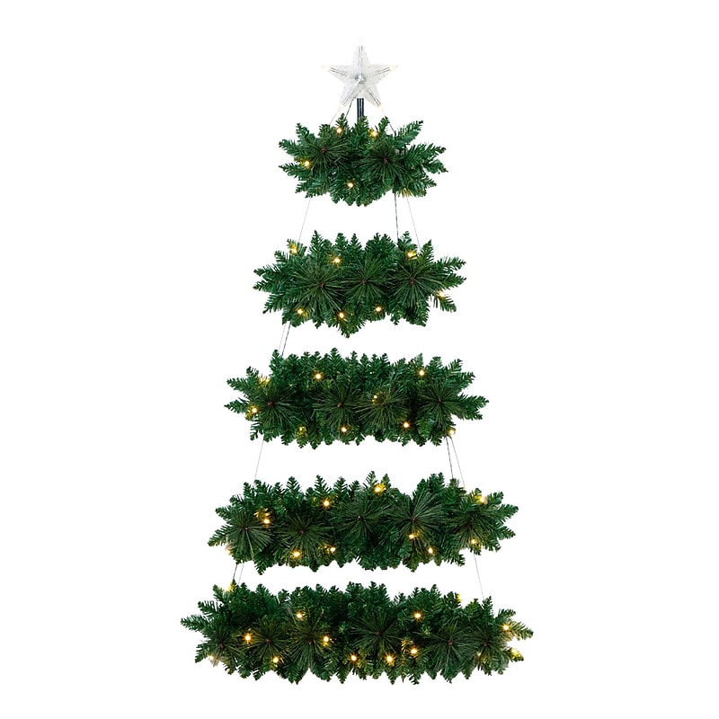Nearly Natural 5-ft Artificial Wall Hanging Christmas Tree with 50 Warm White LED Lights (T4787) image 1