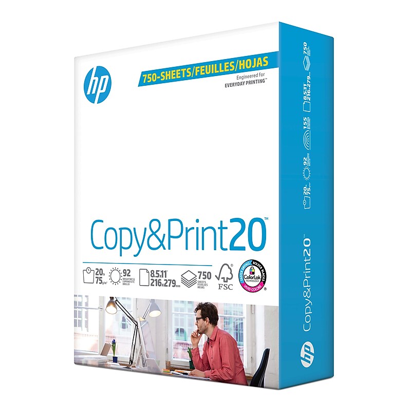 HP Copy&Print20 8.5" x 11" Multipurpose Paper, 20 lbs., 92 Brightness, 750 Sheets/Ream (200030) image 1