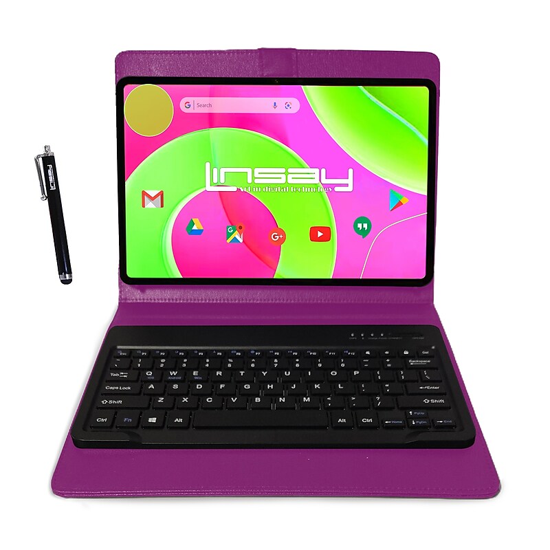 LINSAY 12" Octa Core Tablet, 8GB RAM, 256GB Storage, Android 14, Bundled with Purple Keyboard and Stylus Pen image 1