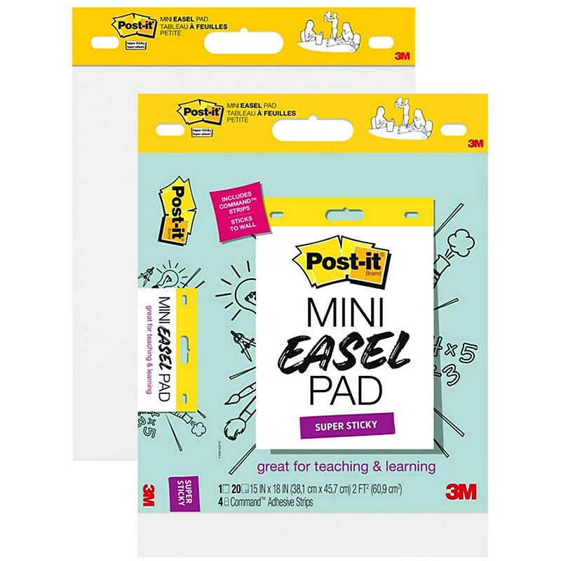 Post-it® Mini Super Sticky Wall Easel Pad, 15" x 18", 20 Sheets/Pad, 2 Pads/Pack (577SS-2PK) image 1