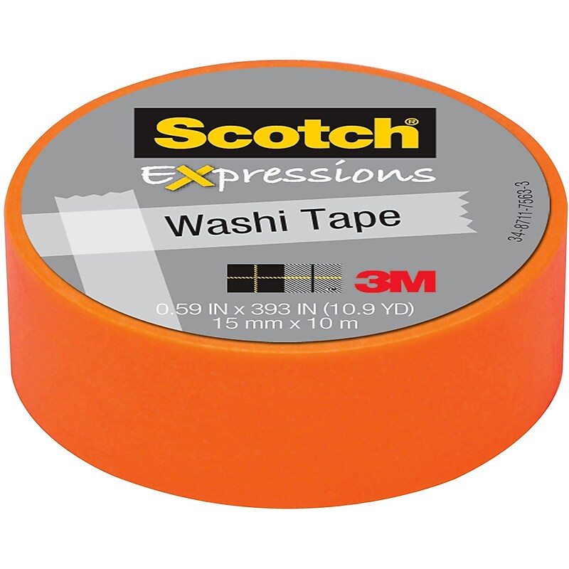 Scotch® Expressions Washi Tape, 0.59" x 10.91 yds., Orange (C314-ORG-J) image 1