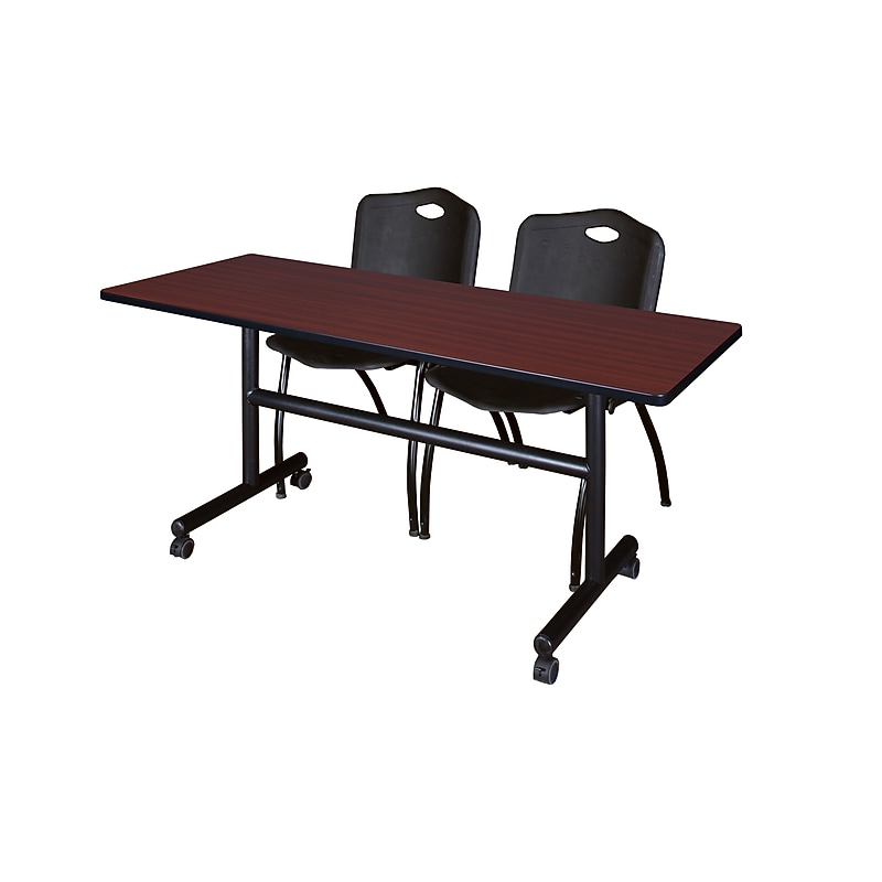 Regency Kobe 60" Flip Top Mobile Training Table- Mahogany & 2 'M' Stack Chairs- Black image 1