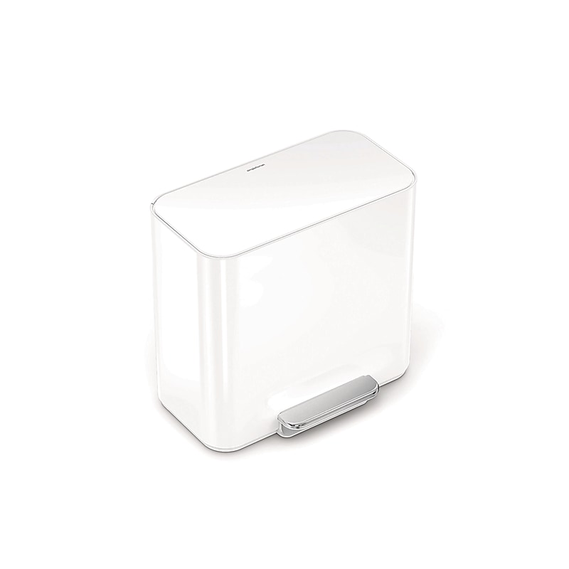 simplehuman Office Mini Steel Trash & Recycling Step Can, 4 Gallon, White (CW2122) image 1