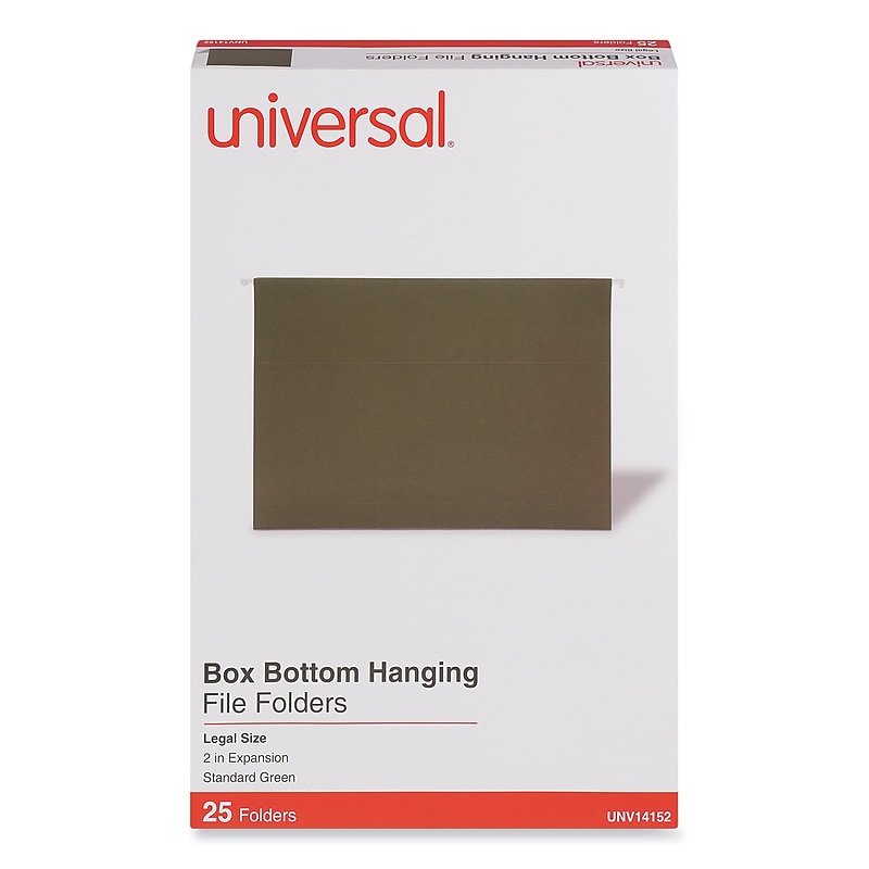 Universal Reinforced Recycled Hanging File Folder, Legal Size, Green, 25/Box (UNV14152) image 1