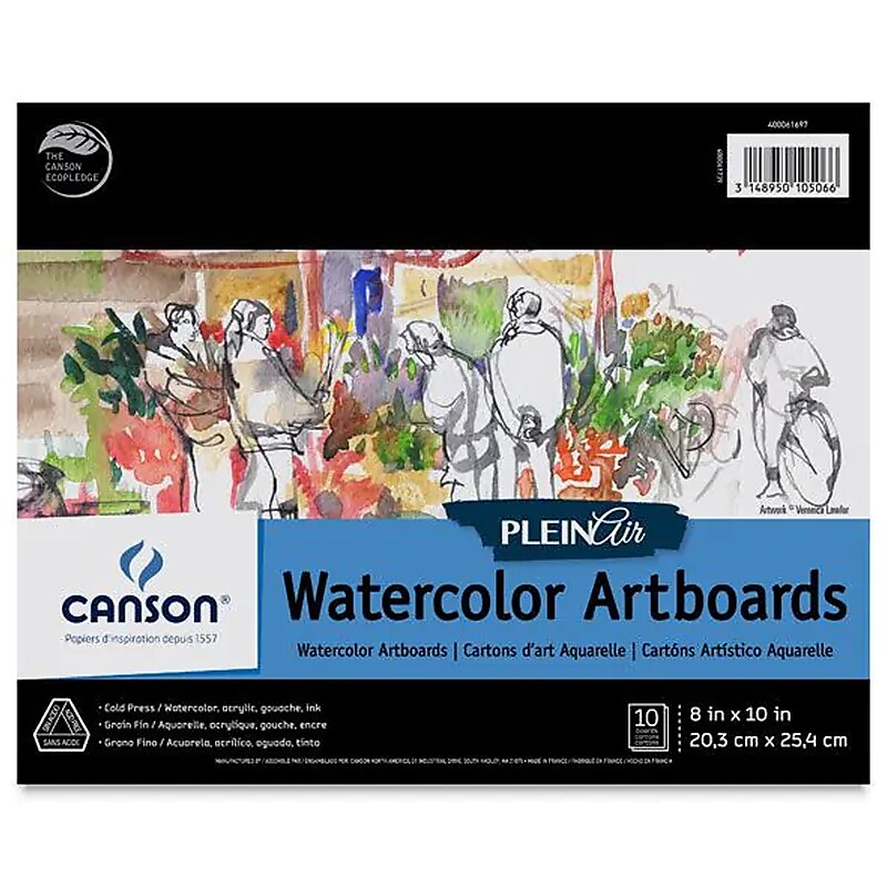 Canson Artist Series 8" x 10" Watercolor Art Boards, 10 Sheets/Pad (MCXC400061697) image 1