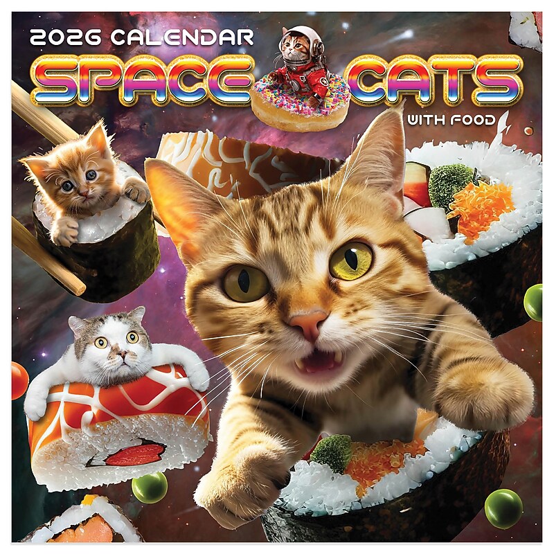 2026 TF Publishing 12" x 17" TF Publishing 7" x 7" Space Cats Mini Calendar 26-2009 image 1