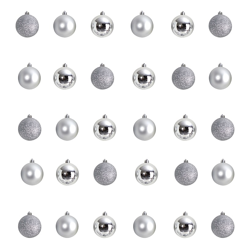 Nearly Natural Holiday Christmas Silver Shatterproof Ornament Set, 2.5", 30/Set (D1055-SV) image 1