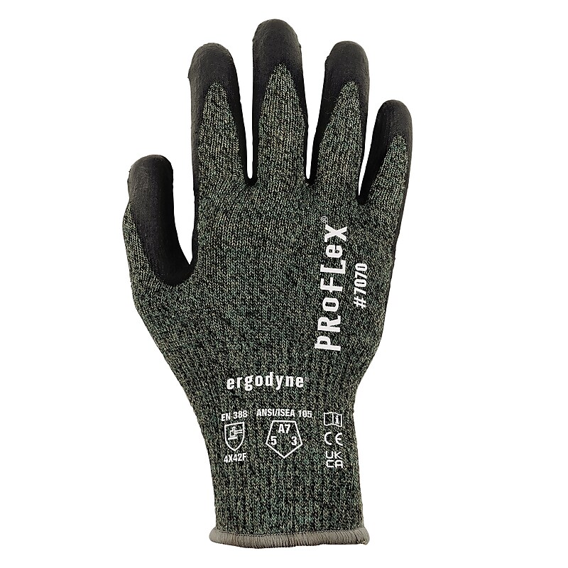 Ergodyne ProFlex 7070 Nitrile Coated Cut-Resistant Gloves, ANSI A7, Heat Resistant, Green, Medium, 12 Pair (18033) image 1