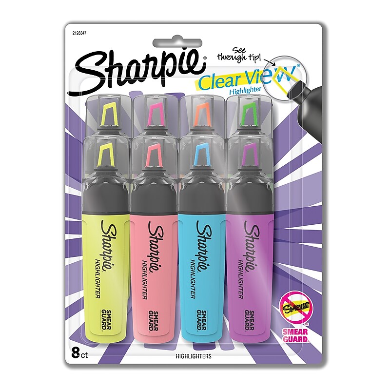 Sharpie Clear View Highlighter, Chisel Tip, Assorted, 8/Pack (1971843) image 1