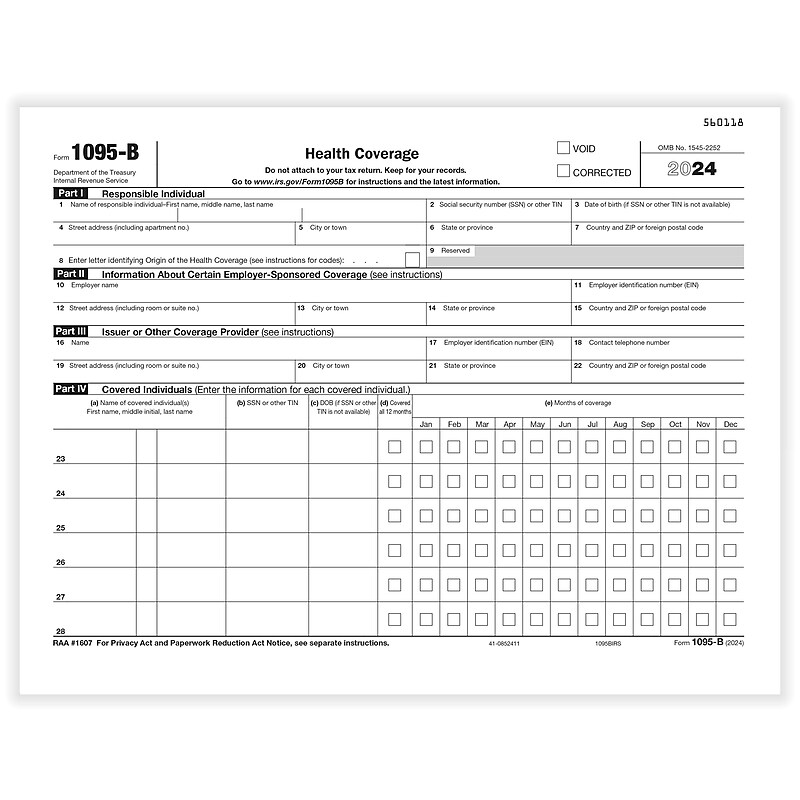 ComplyRight 2024 1095-B Tax Form, 1-Part, White/Black, 50/Pack (1095BIRS50) image 1