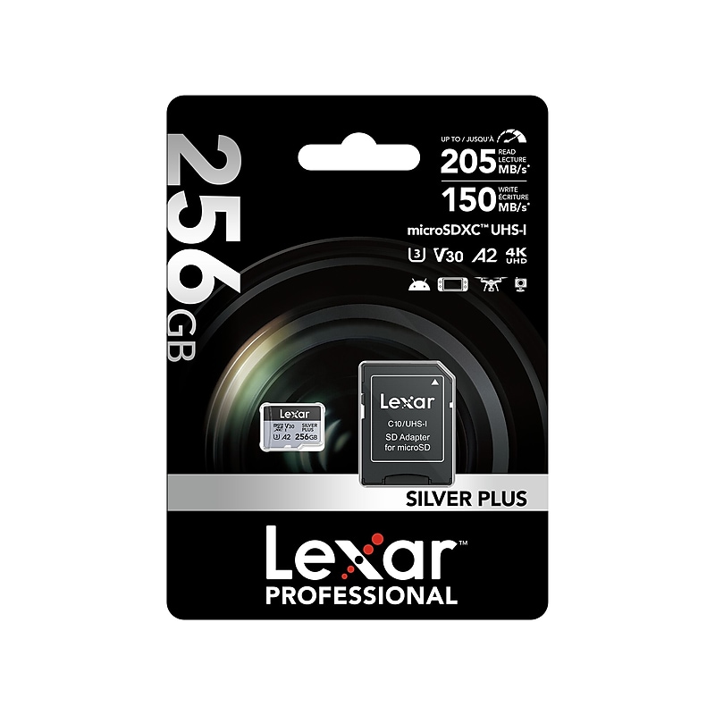 Lexar Professional Silver Plus 256MB microSDXC Memory Card with Adapter, Class 10, UHS-I, V30 (LMSSIPL256G-BNANU) image 1
