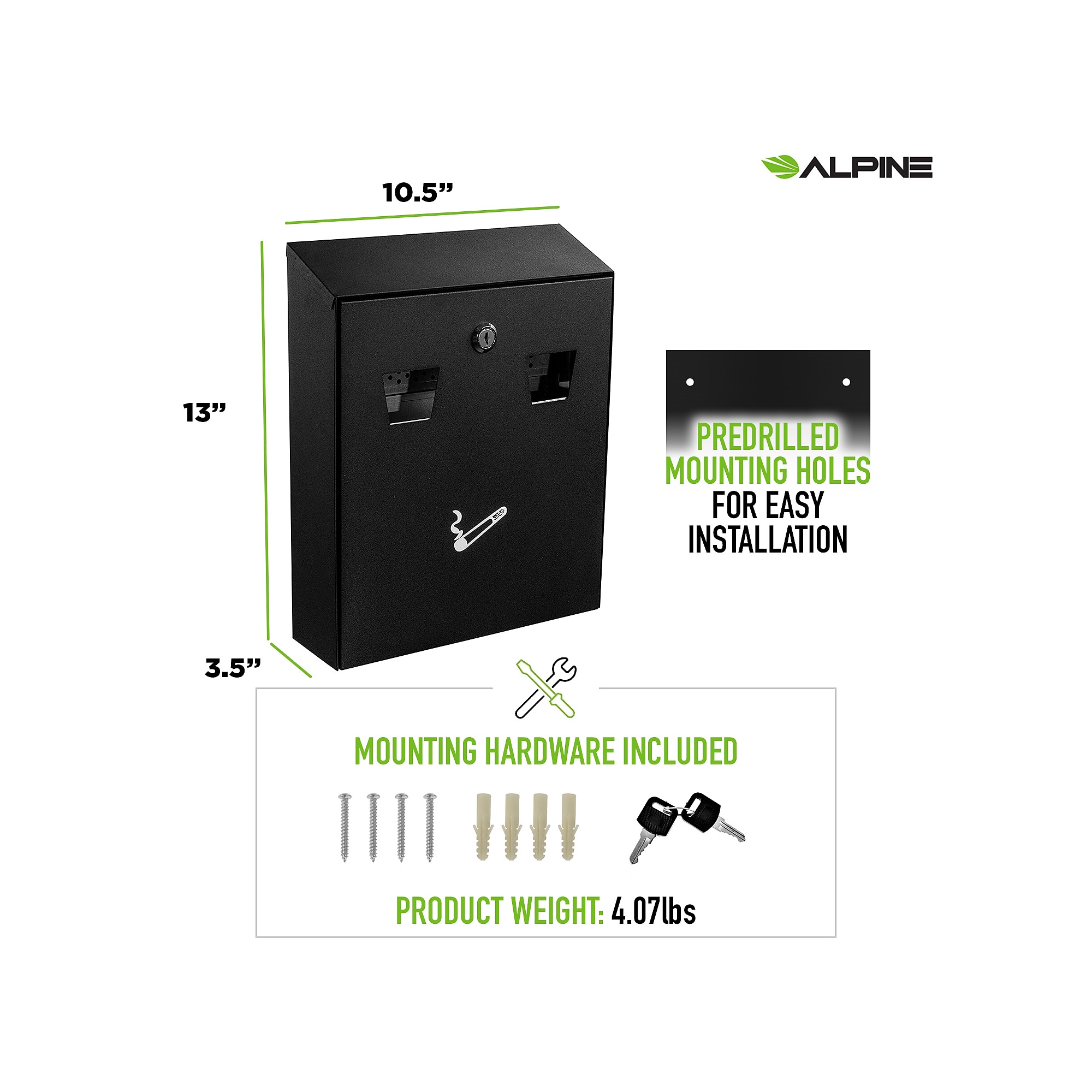 Alpine Industries Stainless Steel Outdoor Cigarette Receptacle, 1 Gallon, Black (490-01-BLK) Sansujyuku sansujyuku.com