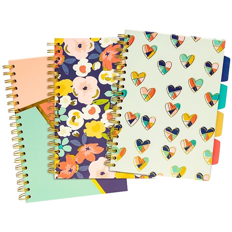 Carpe Diem Floral Love 5-Subject Subject Notebooks, 7.09" x 10", College Ruled, 100 Sheets, Assorted Colors, 3/Pack (9033-CD) image 1