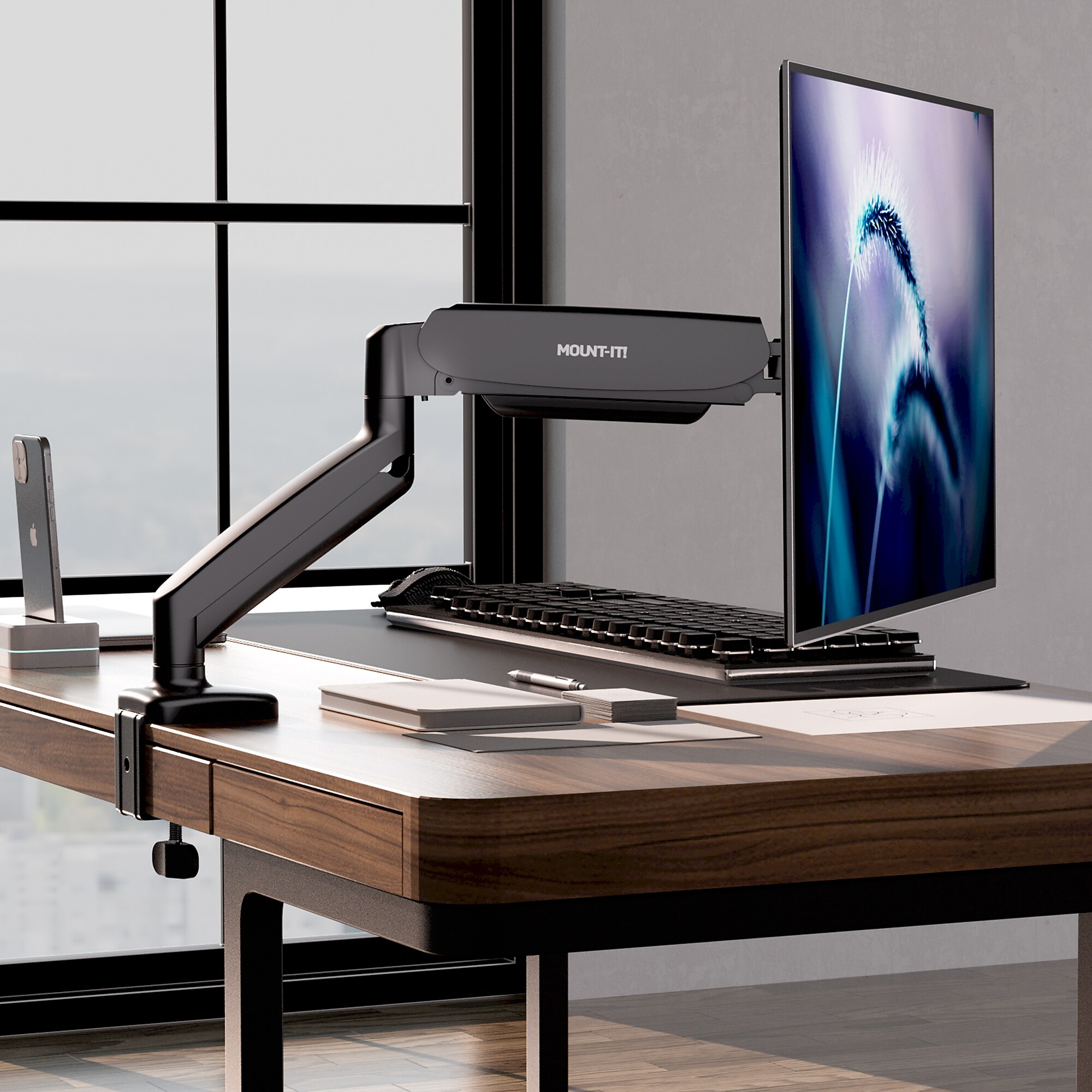 Mount-It! Adjustable Single Monitor Desk Mount with Gas Spring Arm, Up to 32″ Monitor, Black (MI-1881BLK) Sansujyuku sansujyuku.com