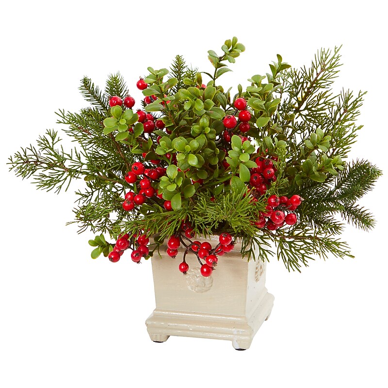 Nearly Natural Holiday Berry and Pine Artificial Arrangement (4194) image 1