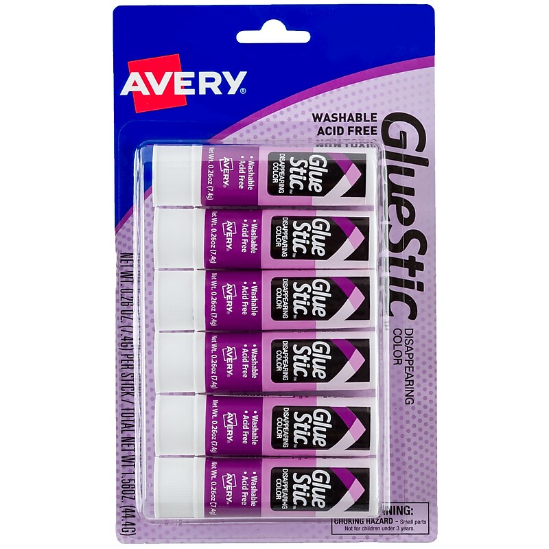Avery Disappearing Glue Sticks, 0.26 oz., Purple, 6/Pack (98096) image 1