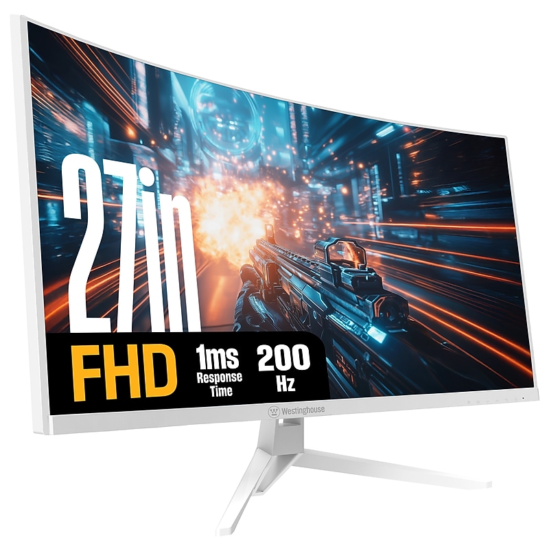 Westinghouse 27" Curved FHD 200Hz LED AMD FreeSync Gaming Monitor, Built-In Speaker, White (WC27RX6250W) image 1