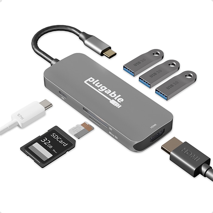Plugable USB C Hub Multiport Adapter, 7-in-1 Hub, 87W Charging
