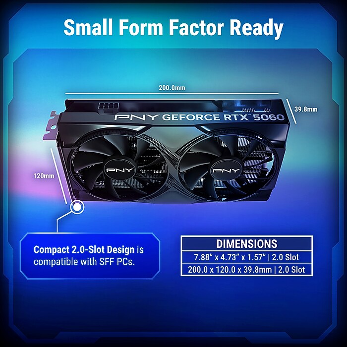 PNY NVIDIA GeForce RTX 5060 OC Dual Fan PCIe 5.0 8GB GDDR7 Gaming