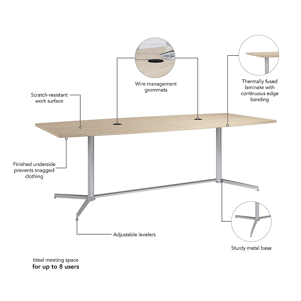 Product feature diagram of the conference table with callouts