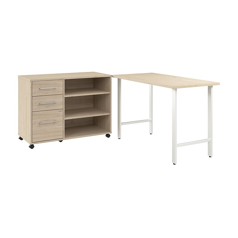 Bush Business Furniture Hustle 48"W Computer Desk and Storage Cabinet with Drawers and Shelves, Natural Elm (HUS007NE) image 1