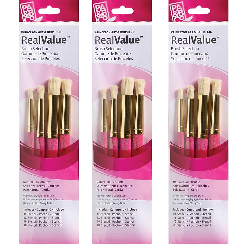 Princeton RealValue Short Handle Mixed Media Natural Variety Brush Set, 4/Set, 3 Sets/Bundle (PBXPR9180-3) image 1