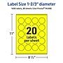 Avery Round Laser/Inkjet Multipurpose Labels, 1-2/3" Dia, Neon Yellow (1600/Box)~#|#~F2423473-110C-4D48-84C69BFDBED768EF_sc7