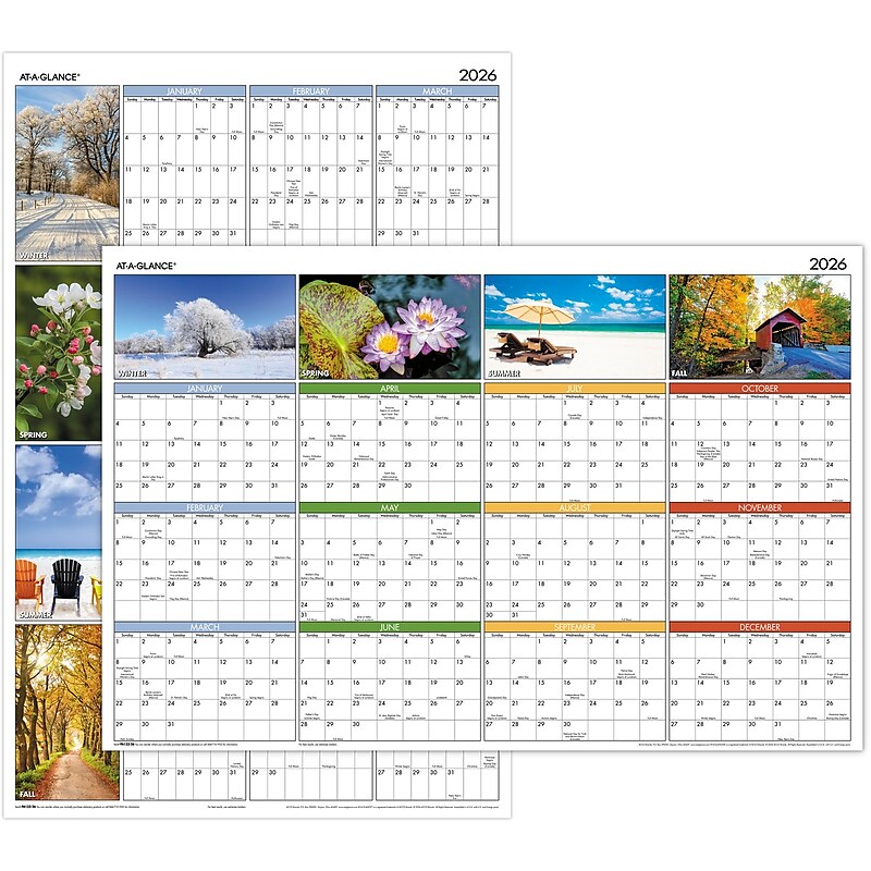 2026 AT-A-GLANCE Seasons in Bloom 36" x 24" Yearly Dry Erase Wall Calendar, Reversible (PA133-26) image 1