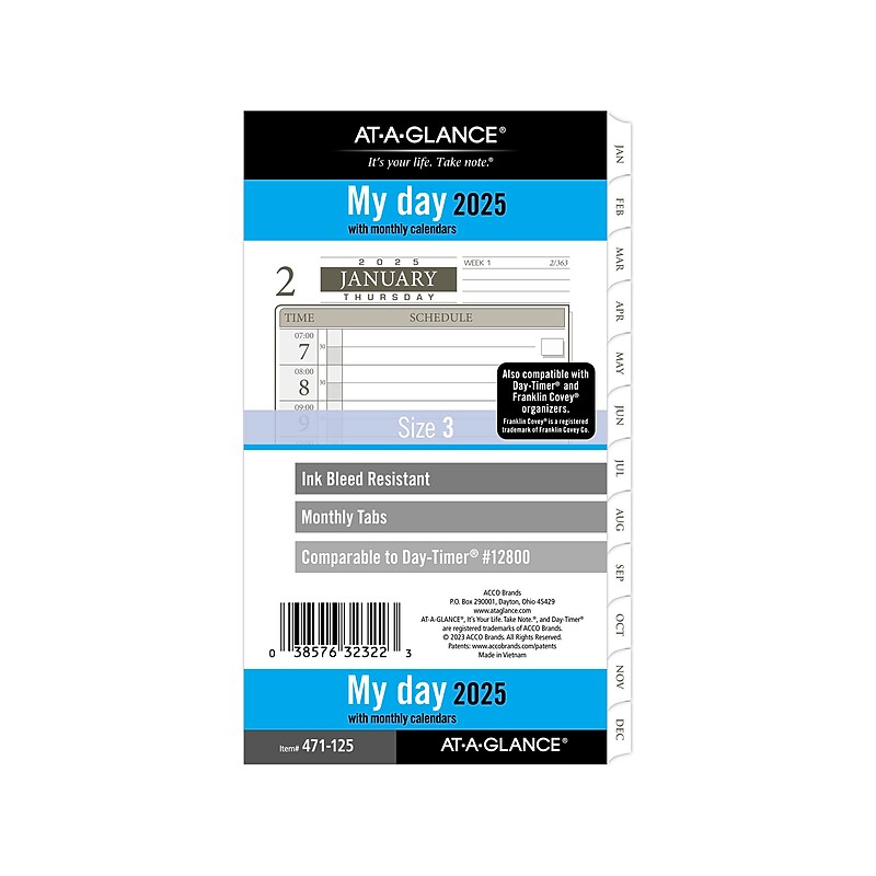 2025 AT-A-GLANCE 3.75" x 6.75" Daily & Monthly Planner Refill, White/Brown (471-125-25) image 1