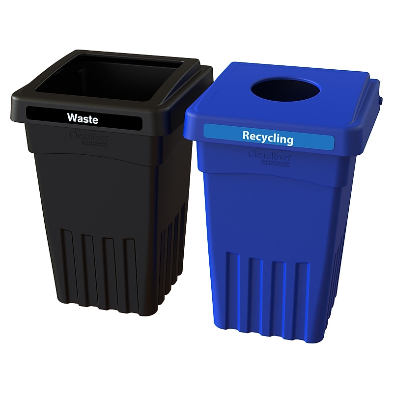 CleanRiver BevvyBin Dual-Stream Recycling Station, 16 Gallon, Blue/Black (BEVVY8-2-BK-BE) image 1