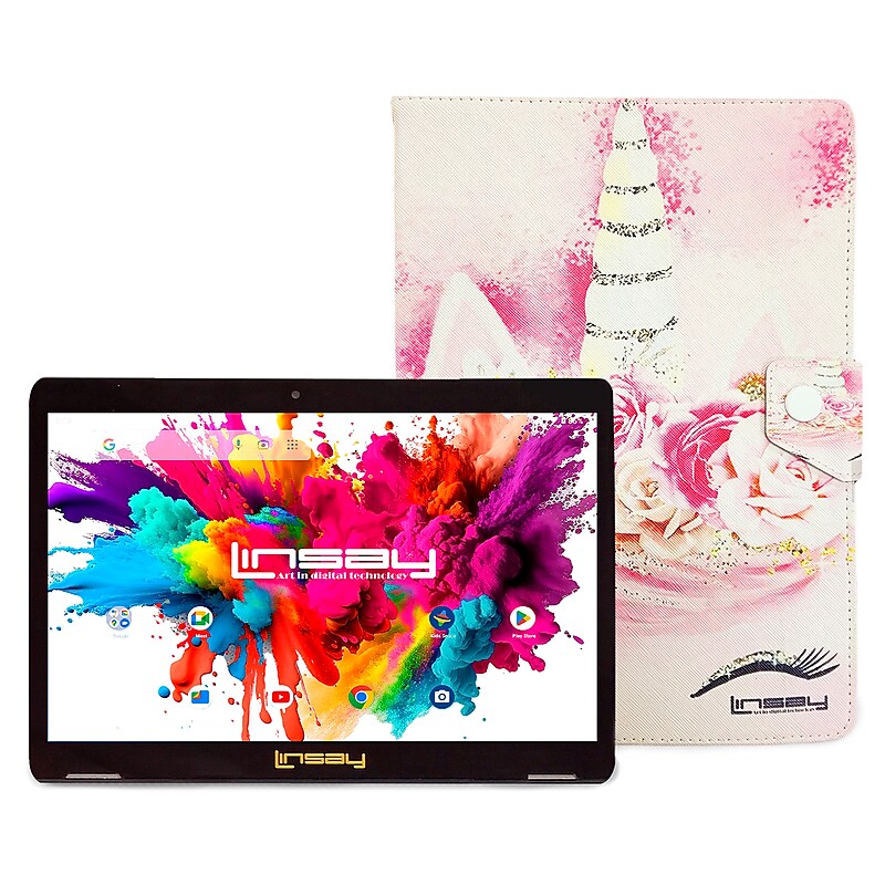 Linsay Octa Core 10.1" Tablet, 4GB RAM, 128GB Storage, Android 13, Bundled with Unicorn Shape Case and Stylus Pen image 1