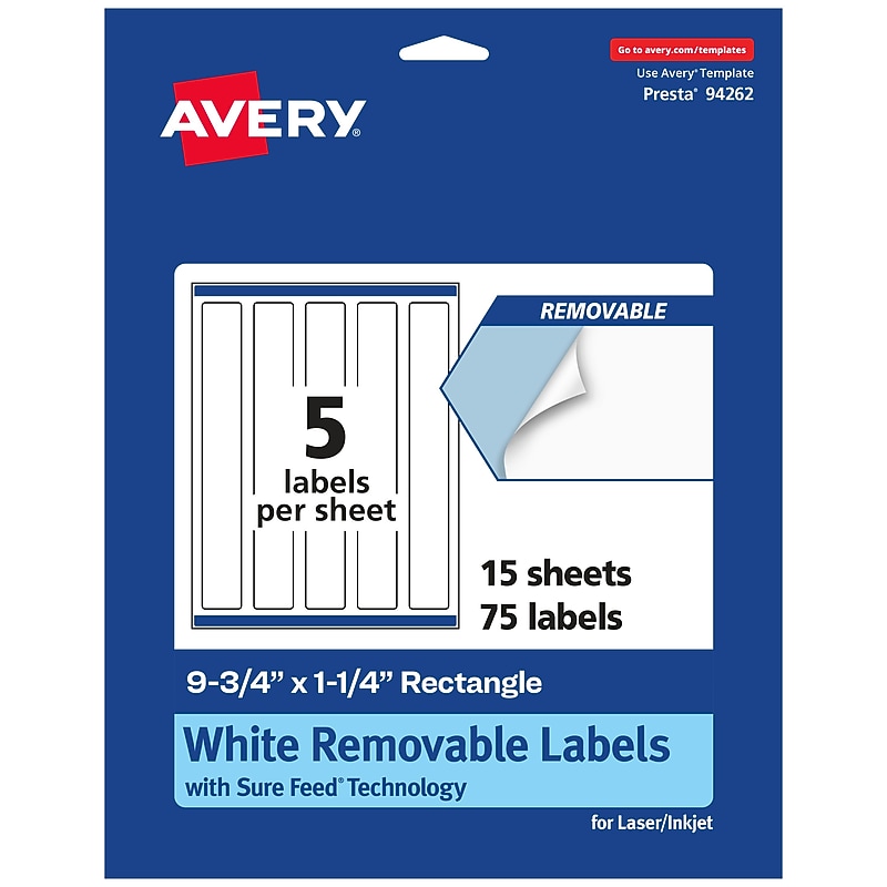 Avery Laser/Inkjet Rectangle Multipurpose Labels, 9.75" x 1.25", White, 75 Labels/Pack (94262) image 1