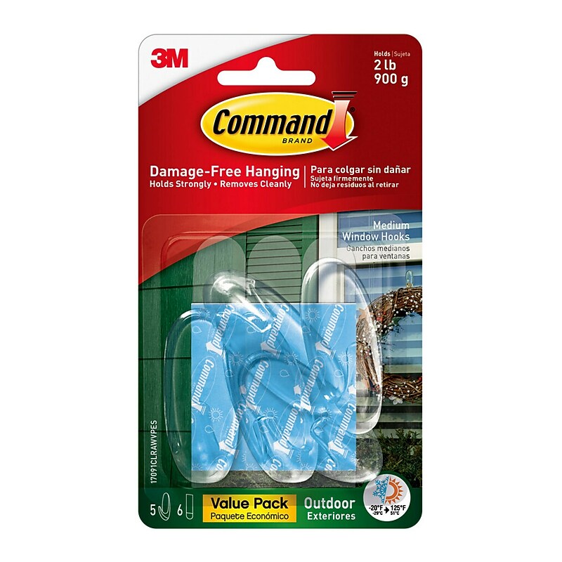 Command  Medium Clear Window Hook, 2 lb., Clear, 5/Pack (17091CLRAWVPES) image 1