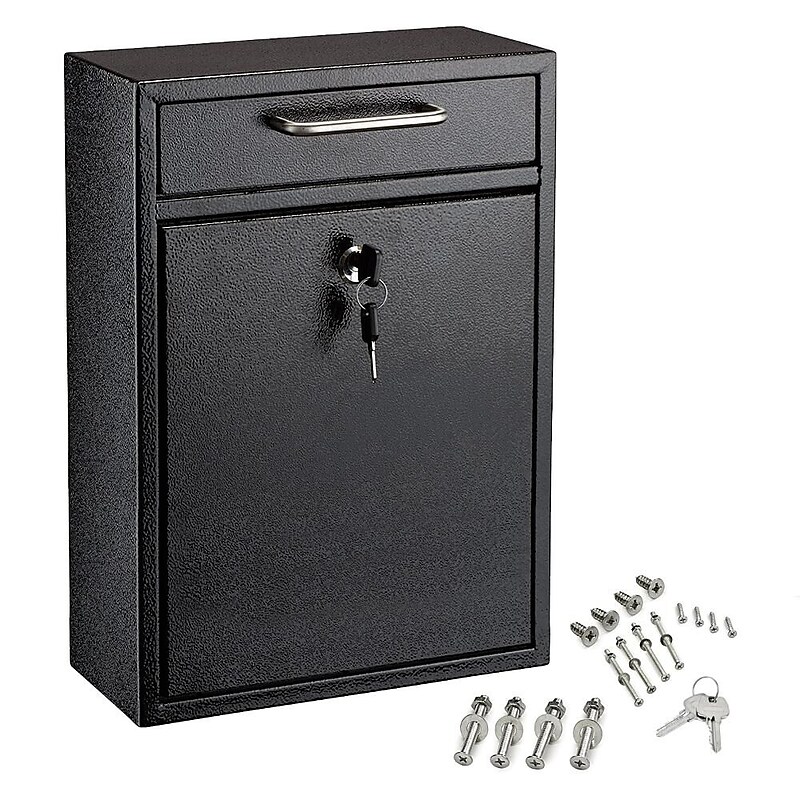 AdirOffice Steel Large Wall Mounted Drop Box Interoffice Mailbox, Key Lock, Black (631-04-BLK-PKG) image 1