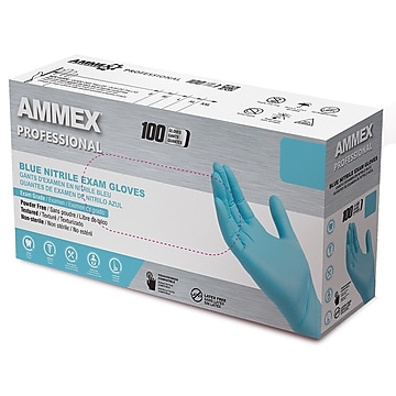 Ammex X3 Nitrile Gloves, Large, Blue, 100/Box (X346100