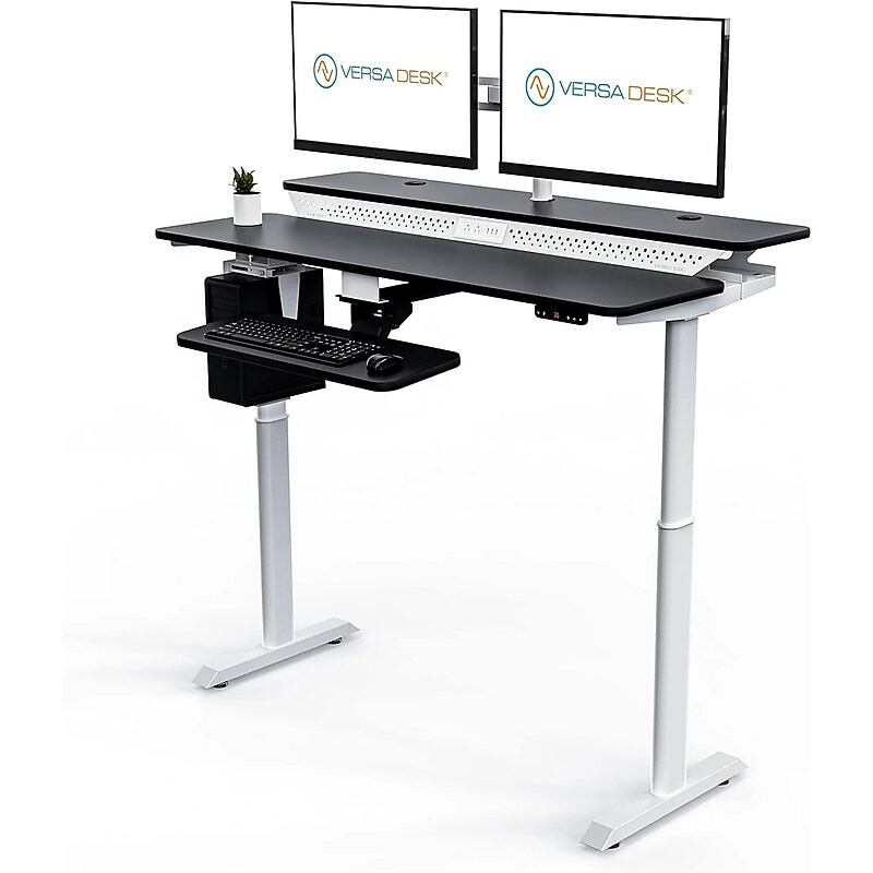VersaDesk PowerLift Split-Level 48"W Electric Rectangular Adjustable Standing Desk, Black/White (PL2SD4830-WB) image 1