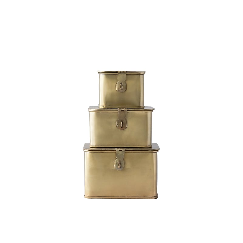Storied Home Square Decorative Metal Boxes with Hinged Lids, Gold, 3/Pack (DA9978) image 1